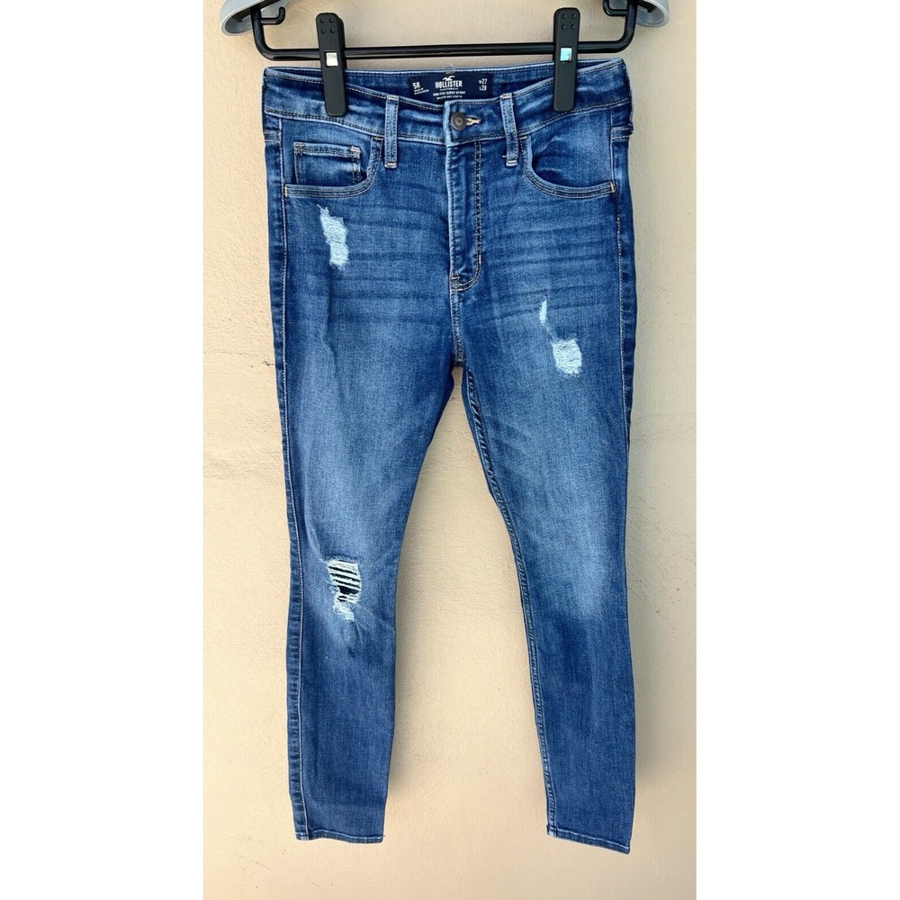 Hollister High Rise Super Skinny Distressed Jeans Medium Wash 5R W27 L28
